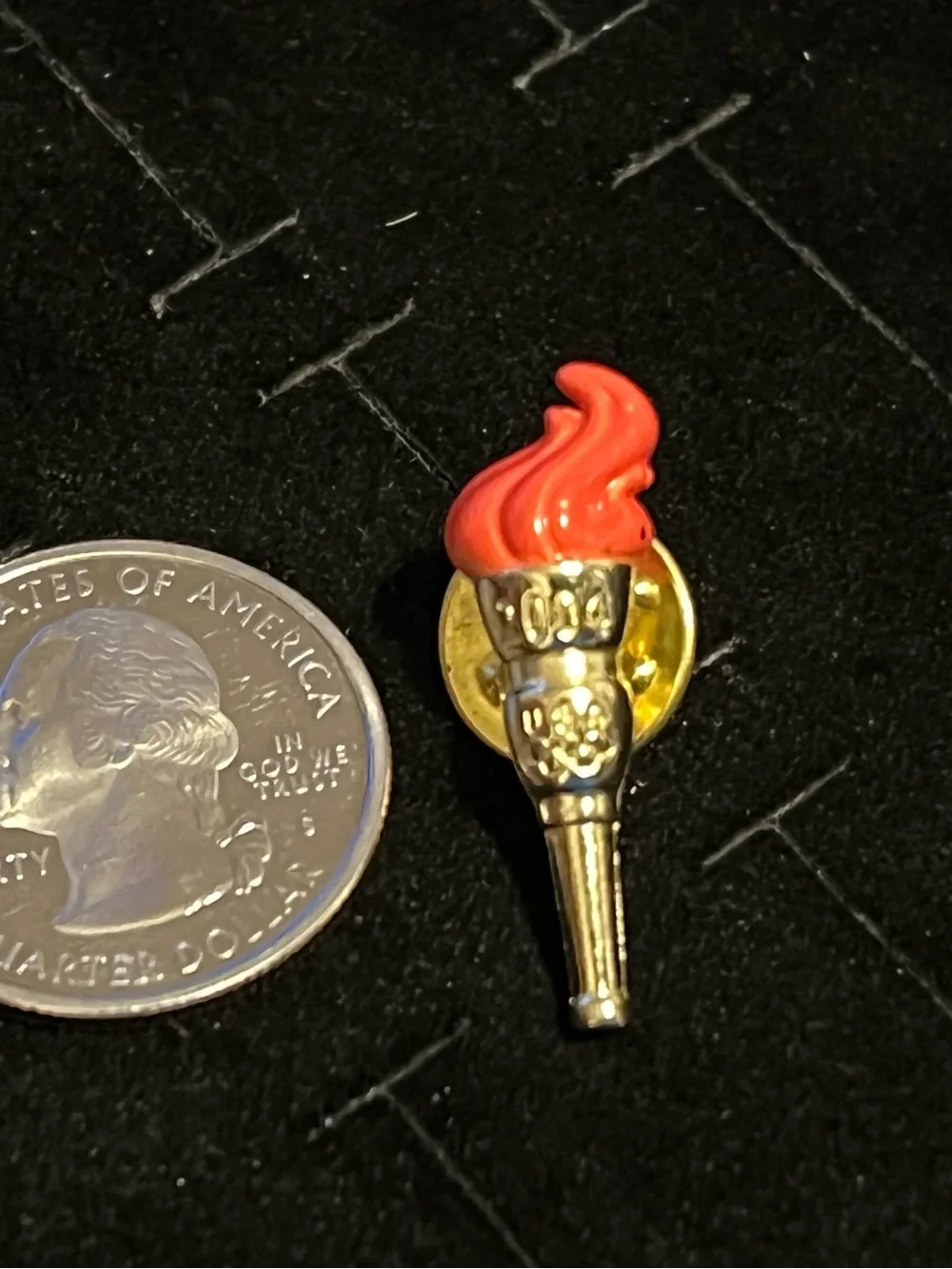 2004 USA Olympic Gold Torch Lapel Pin with Red Enamel Flame - Unbranded